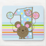 Balloon Mouse Blue 1st Birthday Mouse Pad
