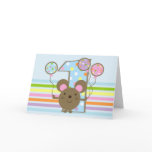 Balloon Mouse Blue Happy 1st Birthday Card