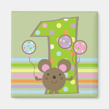 Balloon Mouse Green 1st Birthday Magnet