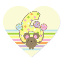 Balloon Mouse Yellow 6th Birthday Heart Stickers