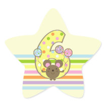 Balloon Mouse Yellow 6th Birthday Star Stickers
