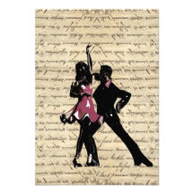 Ballroom dancers on vintage paper custom announcements