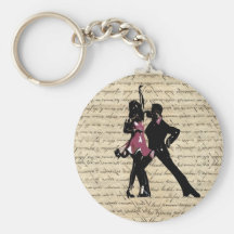 Ballroom dancers on vintage paper key chain