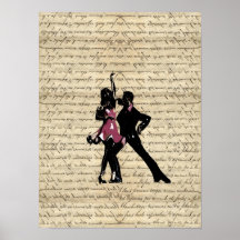 Ballroom dancers on vintage paper posters