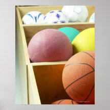 Balls stored in bins print