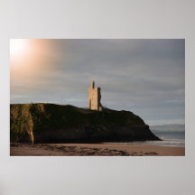 ballybunion beach castle and cliffs poster