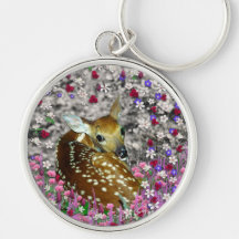 Bambina the Fawn in Flowers II Keychain