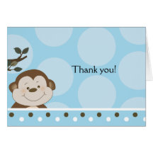 Bambino Monkey Blue Folded Note Card *Personalize*