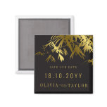 Bamboo Leaves Black + Gold Save The Date Magnet