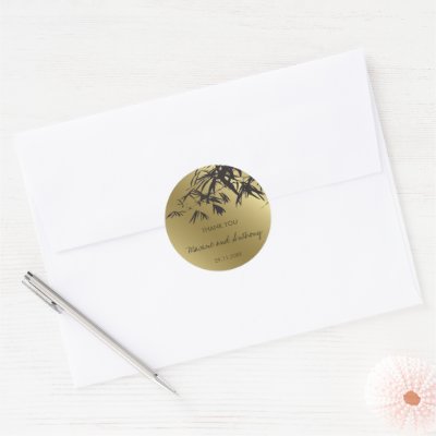 Bamboo Leaves Black + Gold Thank You / Favour Labe Stickers by fatfatin_red_knot