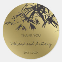 Bamboo Leaves Black + Gold Thank You / Favour Labe Stickers