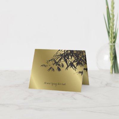 Bamboo Leaves Black Gold Wedding Invitation Card by fatfatin red knot