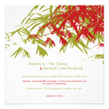 Bamboo Leaves + Double Xi Green Wedding Invitation