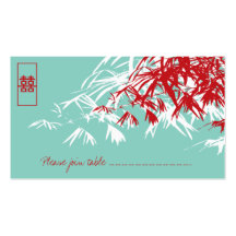 Bamboo Leaves + Double Xi Red Turquoise Place Card Business Card Templates