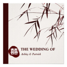 Bamboo Leaves/Oriental Double Happiness Wedding Custom Announcement