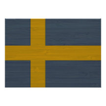 Bamboo Look & Engraved Sweden Swedish Sverige Flag Personalized Invites
