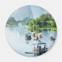 "Bamboo Rafting to Shangri La" China Watercolor Fridge Magnet