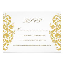 Bamboo Yellow Damask Wedding RSVP Cards invitations