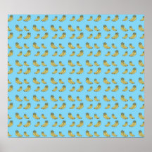 Banana pattern on blue background posters