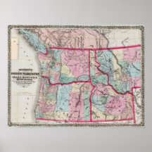 Bancroft's Map Of Oregon, Washington, Idaho Print