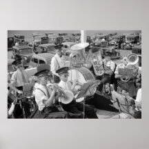 Band and Classic Cars, 1930s Poster