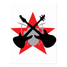 band guitar drum star post card