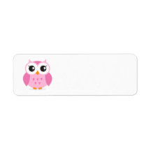 Bande dessinée animale de hibou rose adorable mign étiquette d’adresse retour