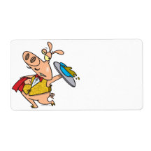 bande dessinée de serveur de pâtée de porc de port étiquette d’expédition