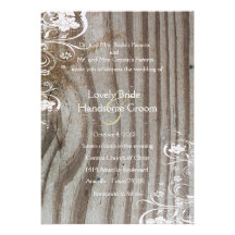 Banded Wood Look Shabby Lace Wedding Invitation