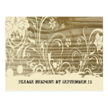 Banded Wood RSVP, cream Post Card