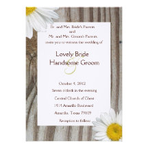 Banded Wood Shasta Daisy Wedding Invitation