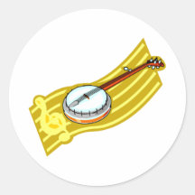 Banjo With Treble Clef ribbon design Round Sticker