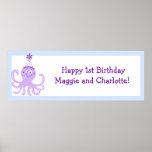 Bannière pourpre d'anniversaire de poulpe de parti affiches