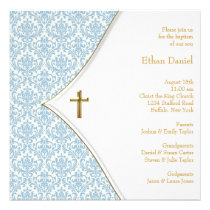 Baptême bleu de baptême de garçon de croix de dama invitations
