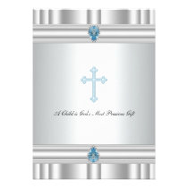 Baptême croisé gris et bleu de garçons invitations