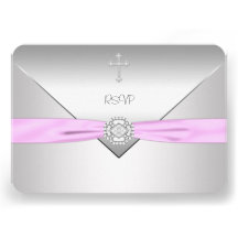 Baptême croisé rose RSVP de bébé Invitations
