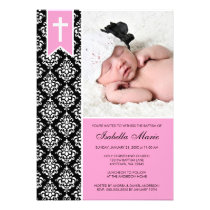 Baptême noir rose de photo de croix de bannière de invitations