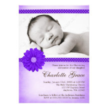 Baptême pourpre de baptême de photo d'étincelle de cartons d'invitation personnalisés