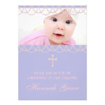 Baptême pourpre de photo de bébé de croix de perle invitation personnalisable