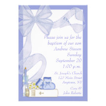 Baptism Blue Bow Invitation