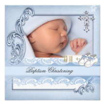 Baptism Blue Cross Boy damask christening Personalized Invitations