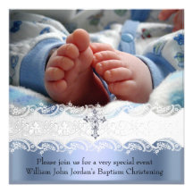 Baptism Blue White Lace Photo Jewel Cross Boy Announcement