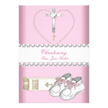 Baptism Christening Girl Pink White Invite