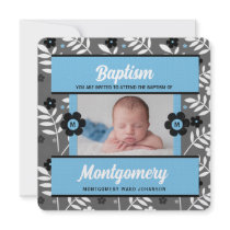 Baptism Photo Invitation for Baby Boy Monogrammed