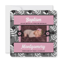 Baptism Photo Invitation for Baby Girl Monogrammed
