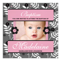 Baptism Photo Invitation for Baby Girl Monogrammed