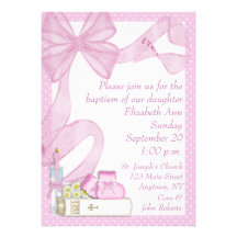 Baptism Pink Bow Invitation