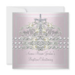 Baptism Pink Tiara Silver White Pearl Diamond Invites