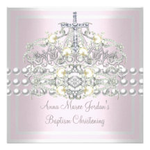 Baptism Pink Tiara Silver White Pearl Diamond Invites