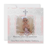 Baptism Pink White Lace Photo Jewel Cross